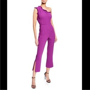 Black Halo One Shoulder Ruffle Cropped Jumpsuit in Hyacinth Purple SZ 4 EUC